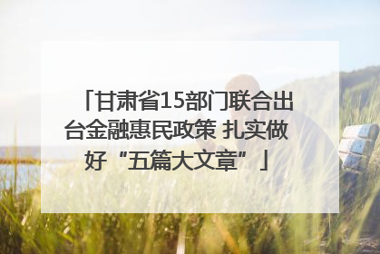 甘肃省15部门联合出台金融惠民政策 扎实做好“五篇大文章”
