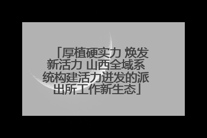 厚植硬实力 焕发新活力 山西全域系统构建活力迸发的派出所工作新生态